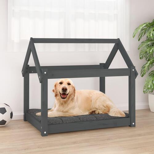 Hundeseng 81x60x70 cm massivt fyrretræ grå