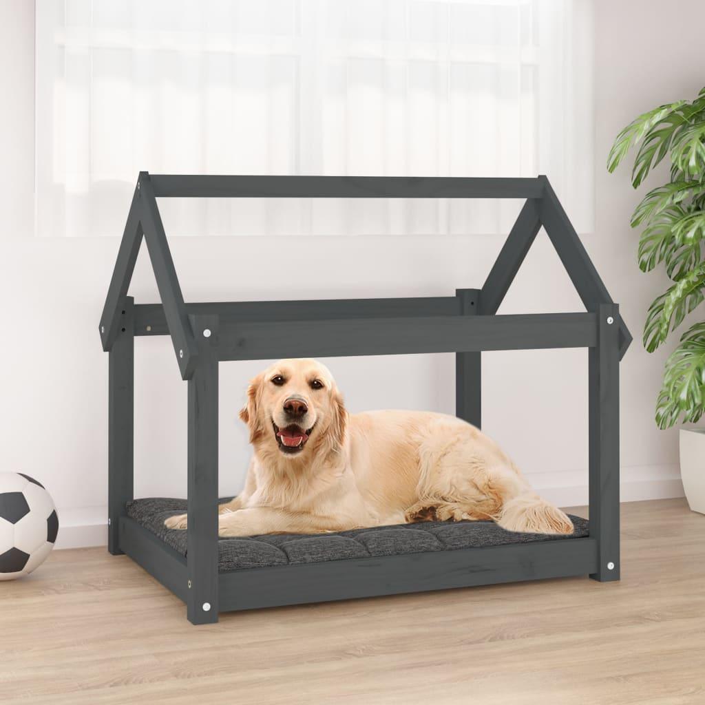 Hundeseng 81x60x70 cm massivt fyrretræ grå