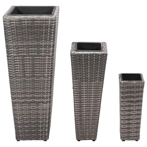 Forhøjede plantekrukker 3 stk. polyrattan grå