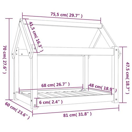 Hundeseng 81x60x70 cm massivt fyrretræ grå