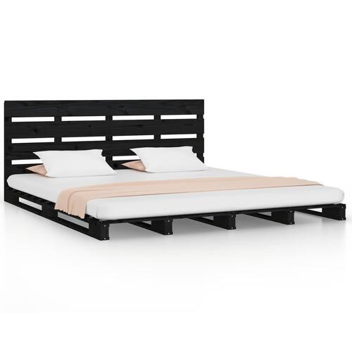 Sengeramme 135x190 cm dobbelt massivt fyrretræ sort