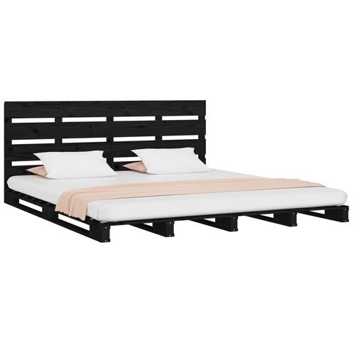 Sengeramme 135x190 cm dobbelt massivt fyrretræ sort