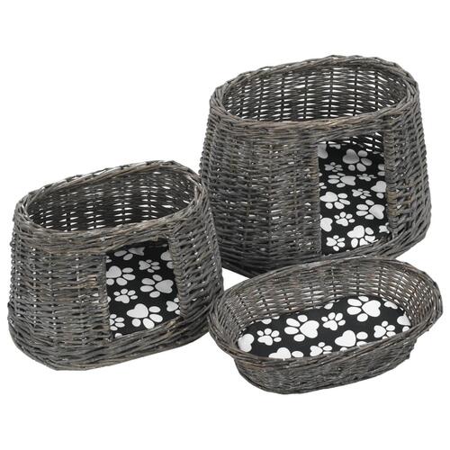 Kattekurve hynder 3 stk. 47 x 34 x 60 cm naturligt piletræ grå