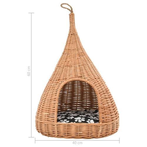 Kattehus med hynde 40 x 60 cm tipifacon naturligt piletræ