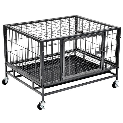 Robust hundebur med hjul 82 x 66 x 56 cm stål