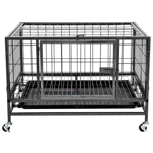 Robust hundebur med hjul 82 x 66 x 56 cm stål