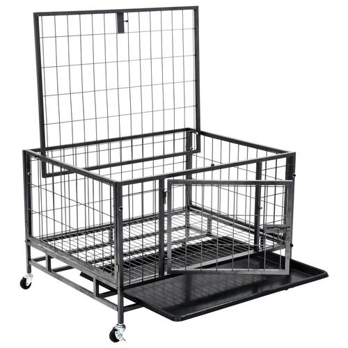 Robust hundebur med hjul 82 x 66 x 56 cm stål