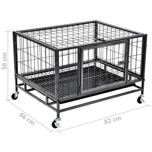 Robust hundebur med hjul 82 x 66 x 56 cm stål