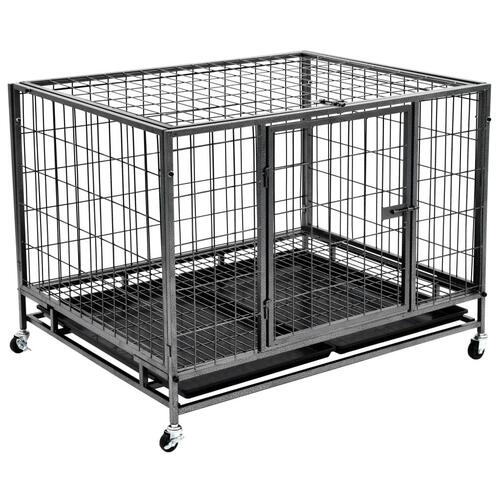 Robust hundebur med hjul 98x72x77 cm stål