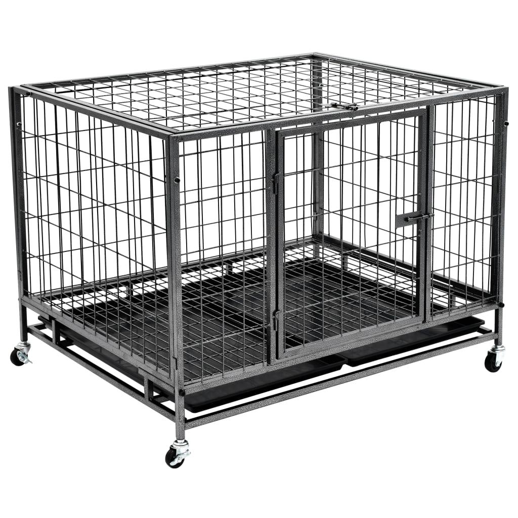 Robust hundebur med hjul 98x72x77 cm stål