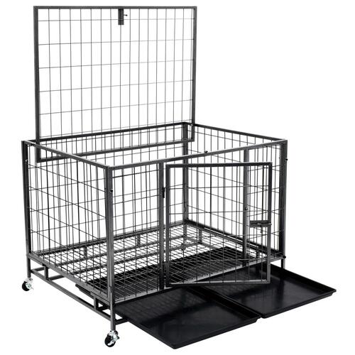 Robust hundebur med hjul 98x72x77 cm stål