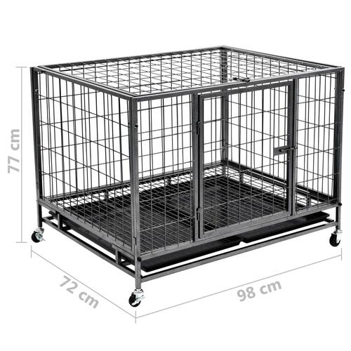 Robust hundebur med hjul 98x72x77 cm stål