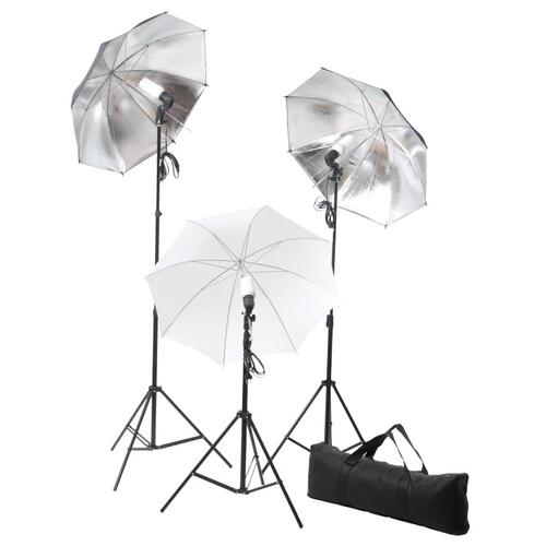 Belysningssæt til fotostudio m. stativer og paraplyer 24 watt