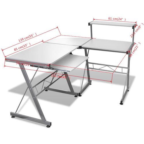 Skrivebord 139x115cm i hvid