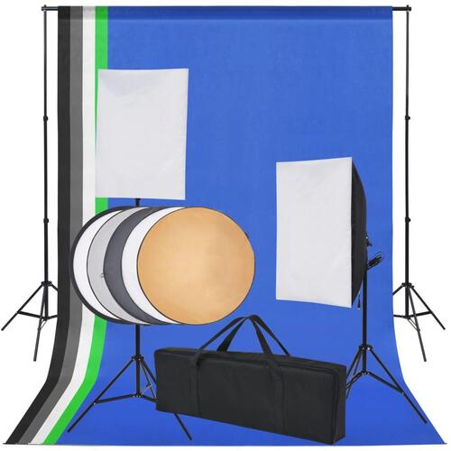 Fotostudieudstyr: 5 farvede kulisser og 2 softbokse