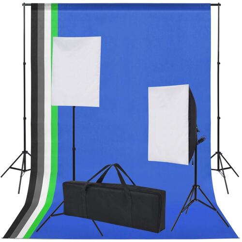 Fotostudieudstyr: 5 farvede kulisser og 2 softbokse