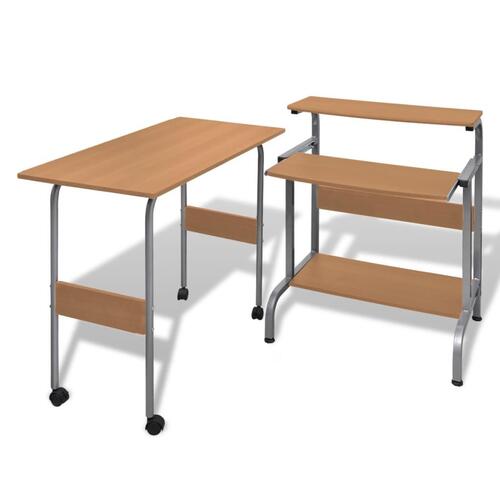Todelt skrivebord og computerbord brun