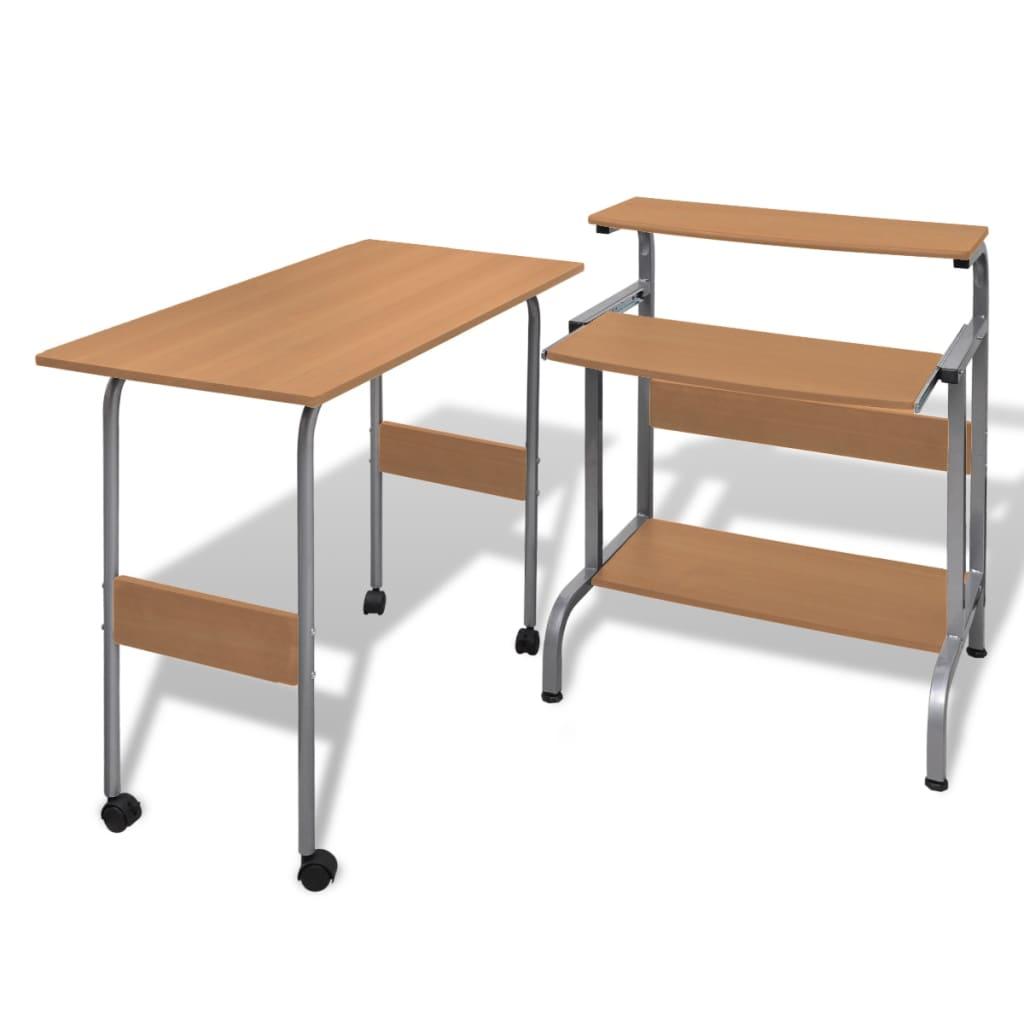 Todelt skrivebord og computerbord brun