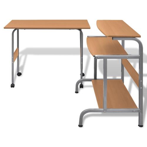 Todelt skrivebord og computerbord brun