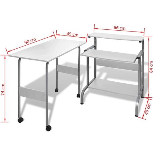 Todelt skrivebord og computerbord hvid
