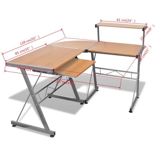 Skrivebord 139x115cm i brun