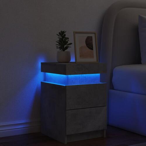 Sengebord med LED-lys 35x39x55 cm betongrå