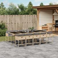 Spisebordssæt til haven 11 dele med hynder polyrattan beige