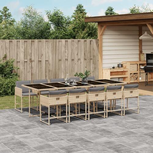 Spisebordssæt til haven 11 dele med hynder polyrattan beige