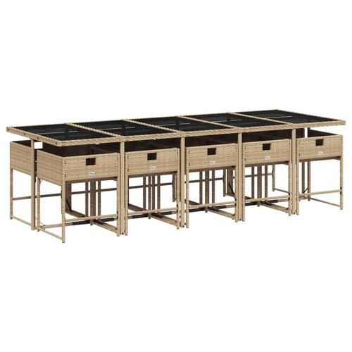 Spisebordssæt til haven 11 dele med hynder polyrattan beige