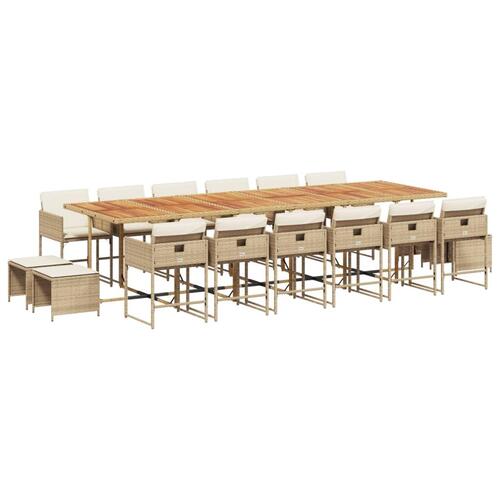 Spisebordssæt til haven 17 dele med hynder polyrattan beige