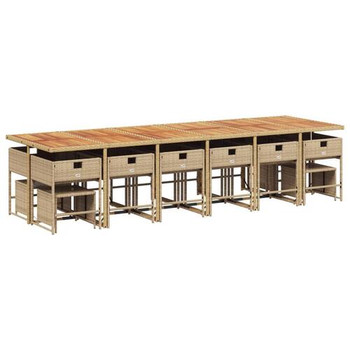 Spisebordssæt til haven 17 dele med hynder polyrattan beige