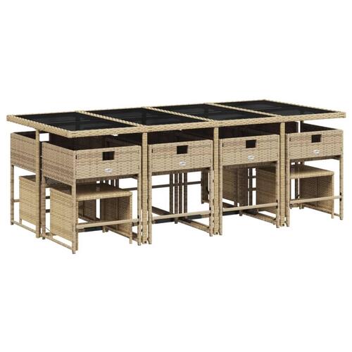 Spisebordssæt til haven 13 dele med hynder polyrattan beige