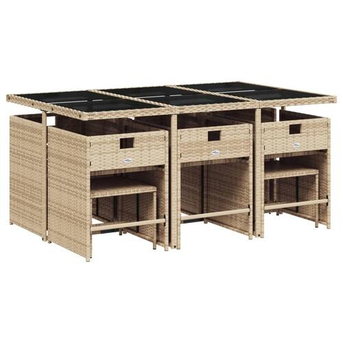 Spisebordssæt til haven 11 dele med hynder polyrattan beige