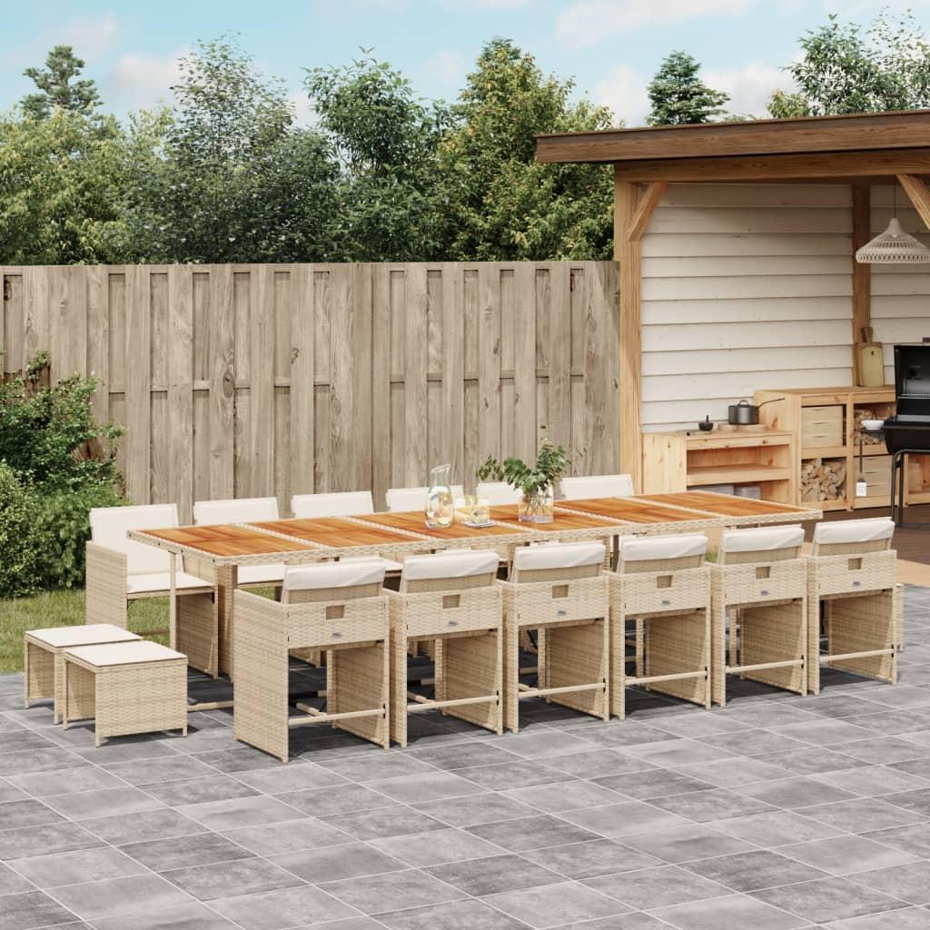 Spisebordssæt til haven 17 dele med hynder polyrattan beige