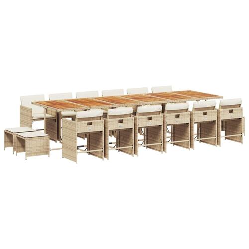 Spisebordssæt til haven 17 dele med hynder polyrattan beige