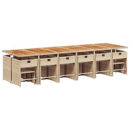 Spisebordssæt til haven 17 dele med hynder polyrattan beige
