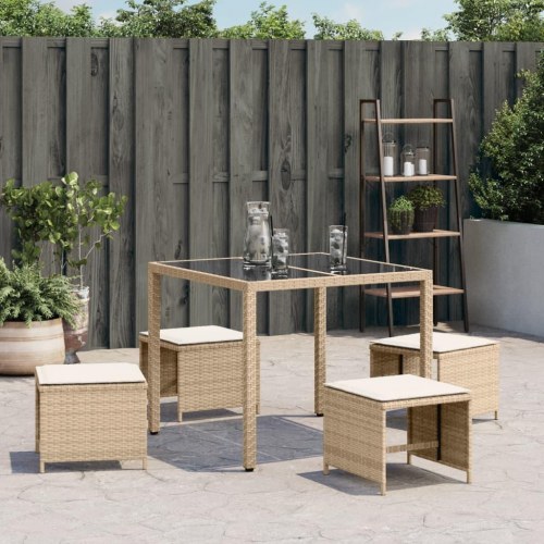 Haveskamler 4 stk. med hynder 40x40x35 cm polyrattan beige