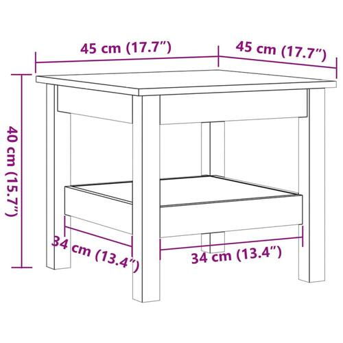 Sofabord 45x45x40 cm massivt fyrretræ gyldenbrun