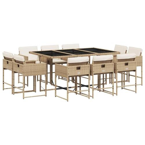 Spisebordssæt til haven 11 dele med hynder polyrattan beige