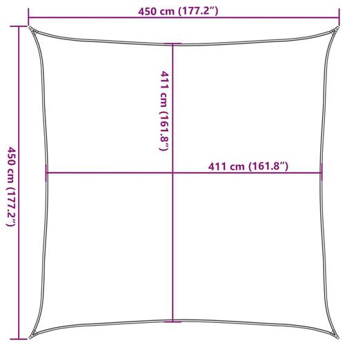 Solsejl 4,5x4,5 m 100 % polyesterstof sandfarvet