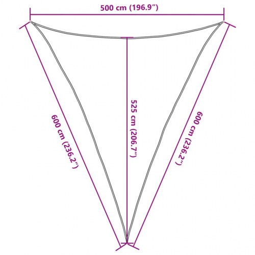 Trekantet solsejl 5×6×6 m i polyester - sandfarvet