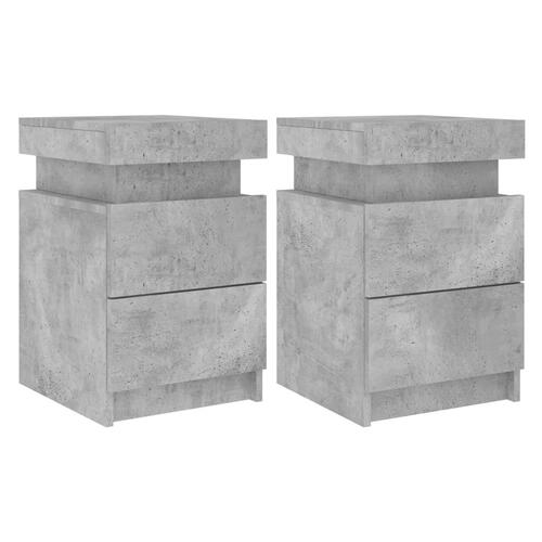 Sengeborde 2 stk. med LED-lys 35x39x55 cm betongrå