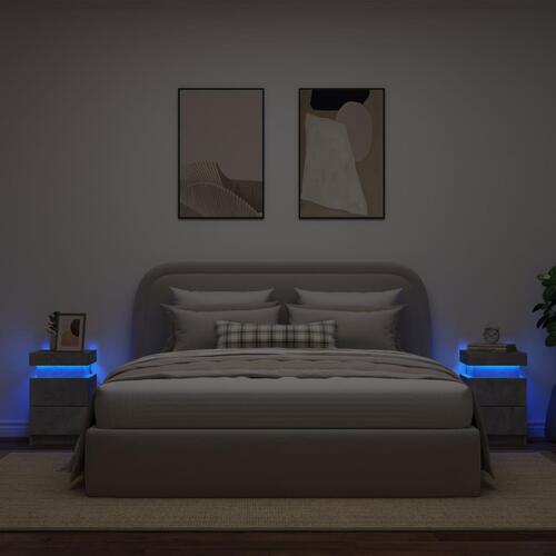 Sengeborde 2 stk. med LED-lys 35x39x55 cm betongrå