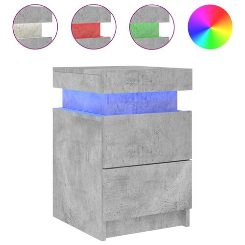 Sengeborde 2 stk. med LED-lys 35x39x55 cm betongrå