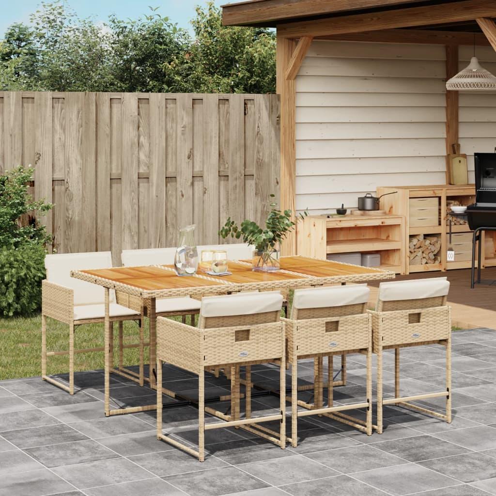 Spisebordssæt til haven 7 dele med hynder polyrattan beige