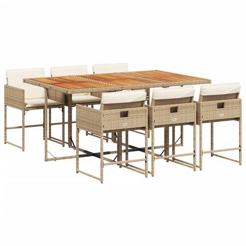 Spisebordssæt til haven 7 dele med hynder polyrattan beige