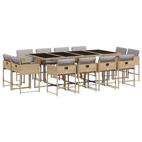 Spisebordssæt til haven 13 dele med hynder polyrattan beige