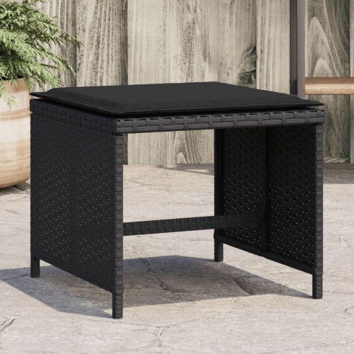 Haveskammel med hynder 4 stk. 40x40x35 cm polyrattan sort