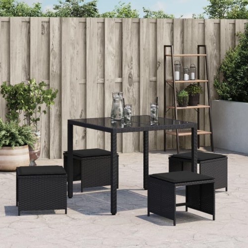 Haveskammel med hynder 4 stk. 40x40x35 cm polyrattan sort