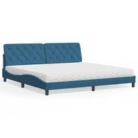 Seng med madras 200x200 cm velour blå